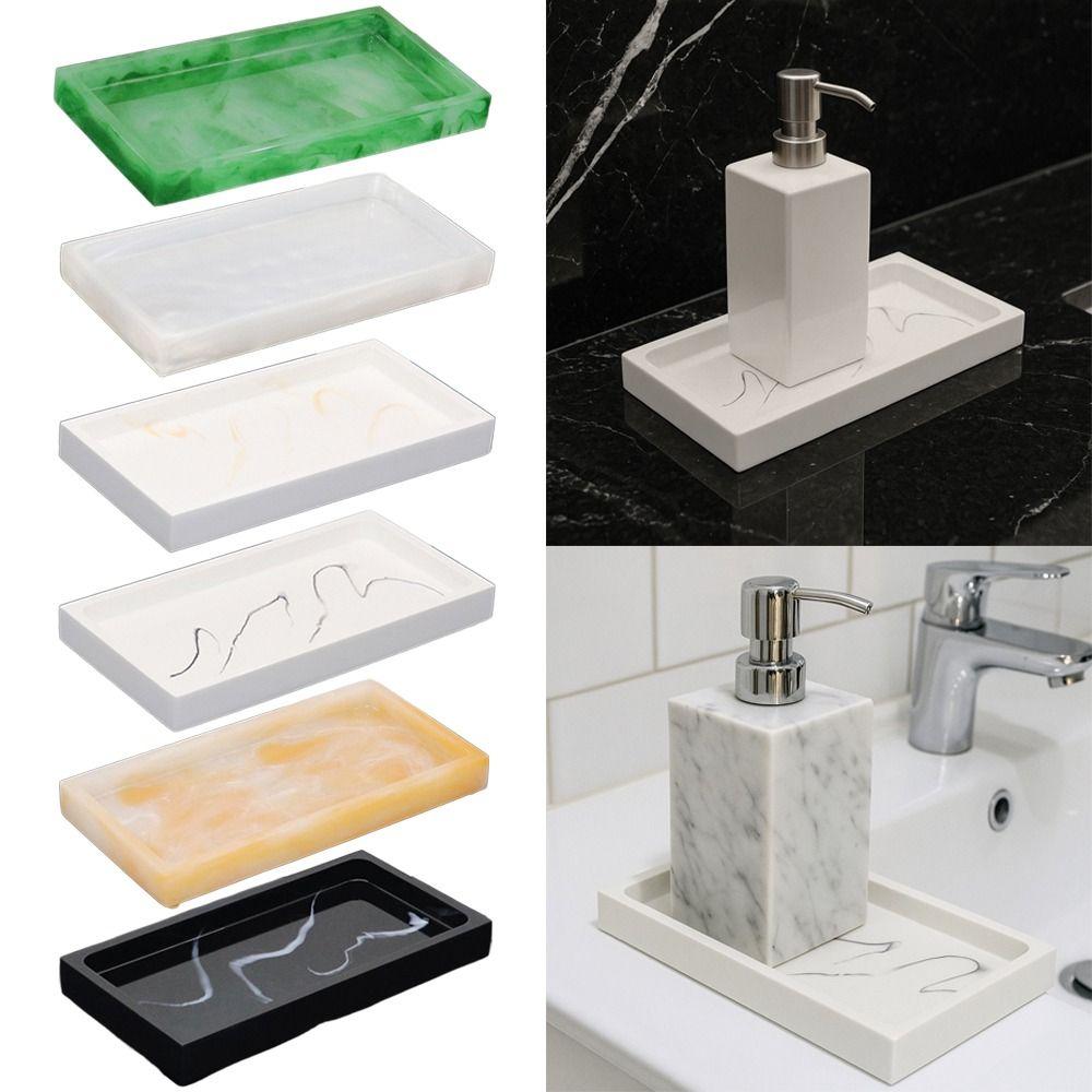 High Grade Marble Patterned Bathroom Counter Tray Resin Rectangular Soap Dispenser Tray Hotel Sink Storage Tray