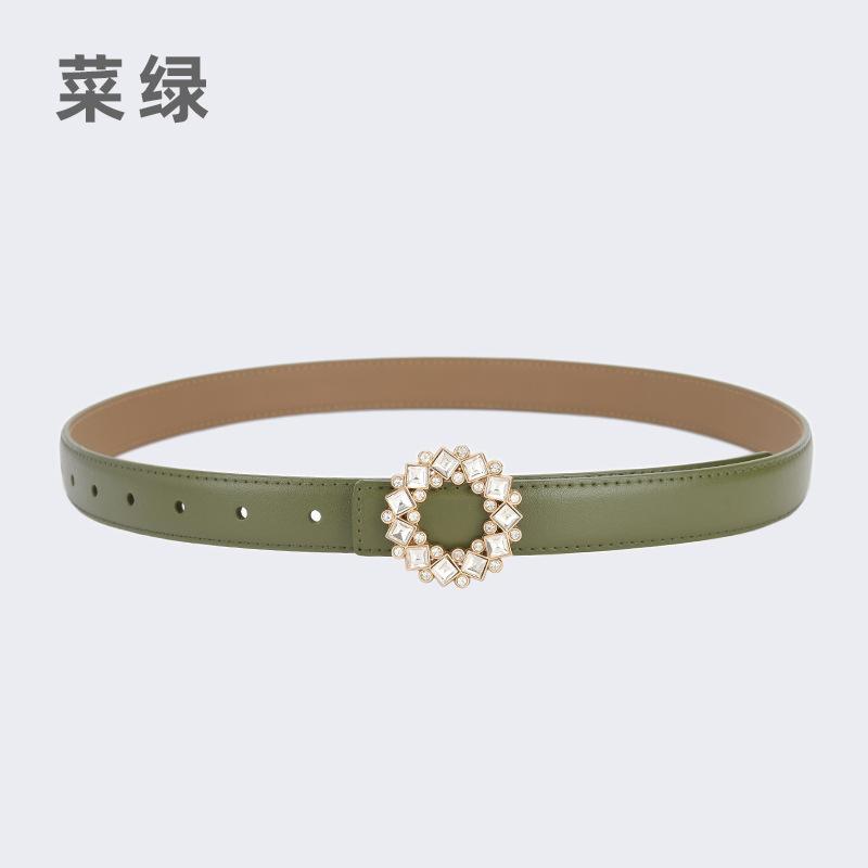 Four Seasons Available Belts Women'S Fashion Versatile Trendy Decoration Suits Cowhide Thin Belt Diamond Genuine Leather Ins Style Jeans Belt