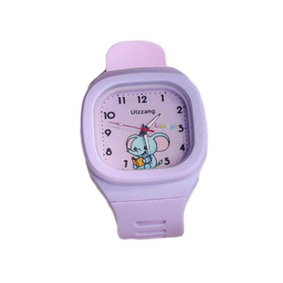 Kids Elephant Pattern Watch Square Dial Student Watch Adjustable Strap Quartz Movement Wristwatch Birthday Gift
