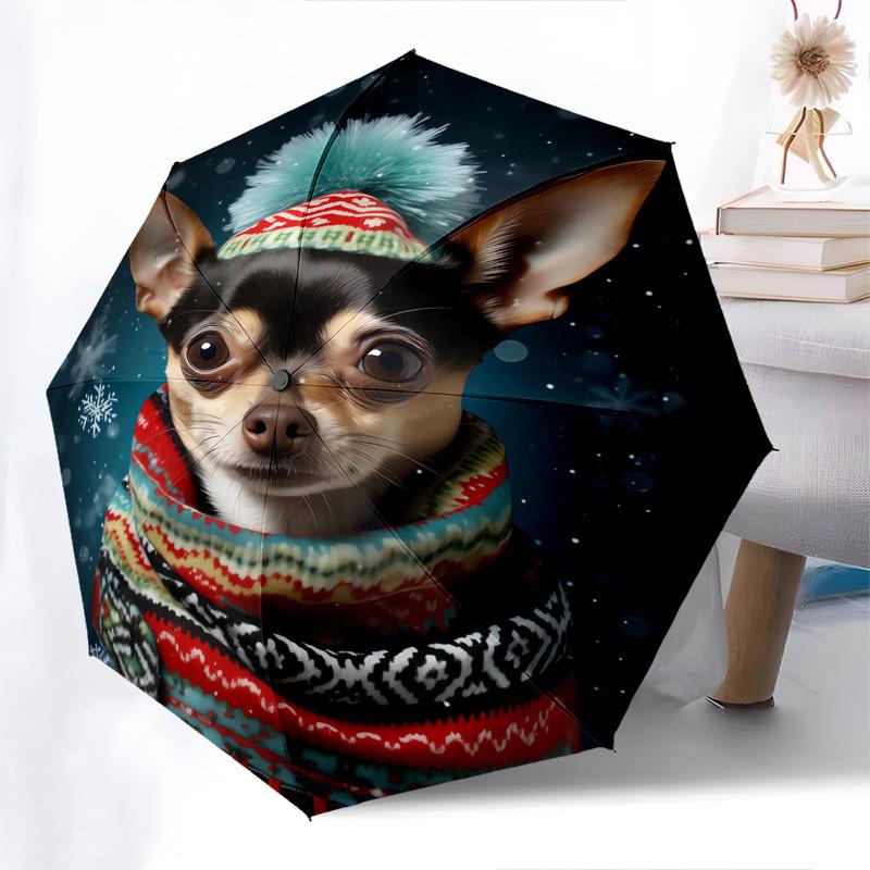 Winter, Chihuahua- Automatic Umbrella, Four Seasons Portable Folding Umbrella, Suitable for Men and Women, Travel, Daily Compact Umbrella, O