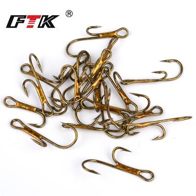 FTK Goldener 1,4 cm–2,7 cm langer grasloser Angelhaken, Doppelstab-Fliegenhaken, Doppelhaken, Angelgerät, 20 Stück Gummiköder