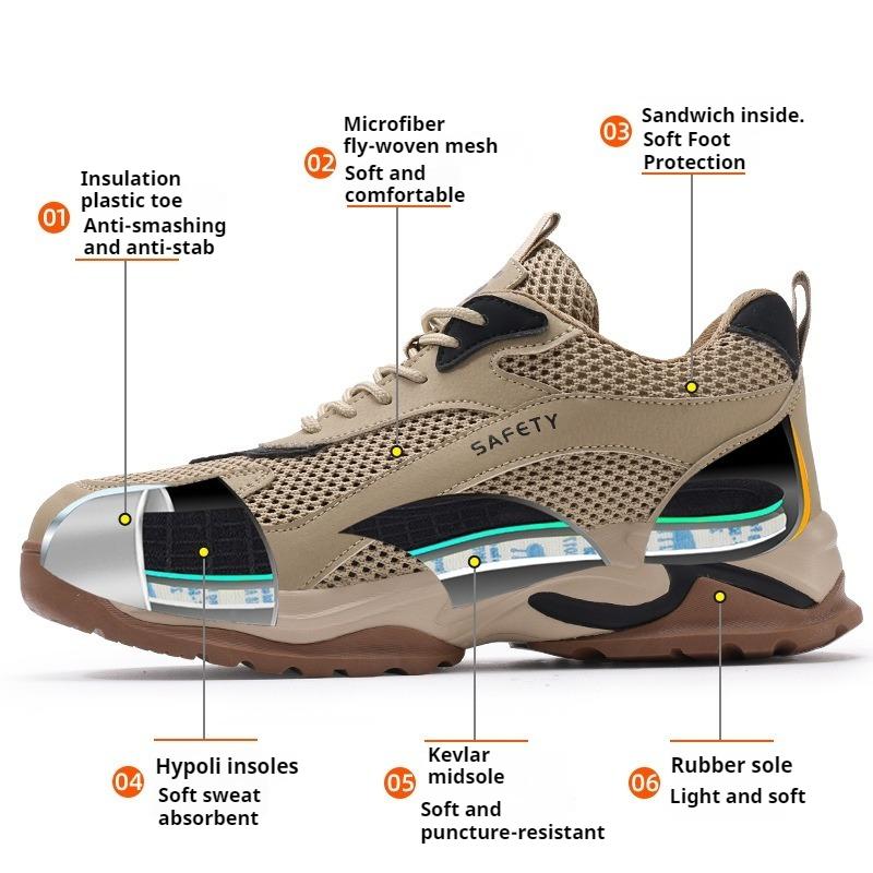 Summer Safety Shoes For Men Breathable Work Shoes With Plastic Toe Industrial Soft Sole Shoes Lightweight Safety Sneaker For Men