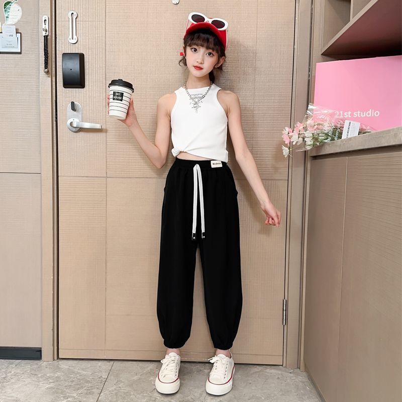 Girls' Pants Summer Children's Ice Silk Mosquito Proof Pants Summer Clothes Long Pants Sun Protection Thin Design Drawstring Cuffs