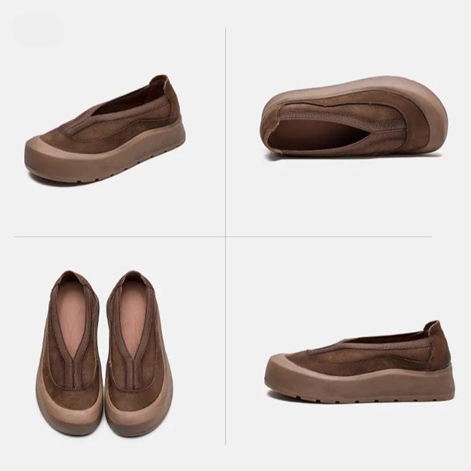 Johnature Genuine Leather Thick Soled Round Toe Loafers Retro Comfortable Women's Flat Platform Shoes