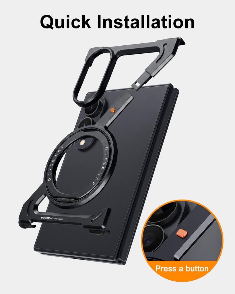 Aluminum Frame Phone Case for Samsung Galaxy Z Fold 8 Metal with 360°Rotate Magnetic Stand Anti-Drop Protector Bumper Cover