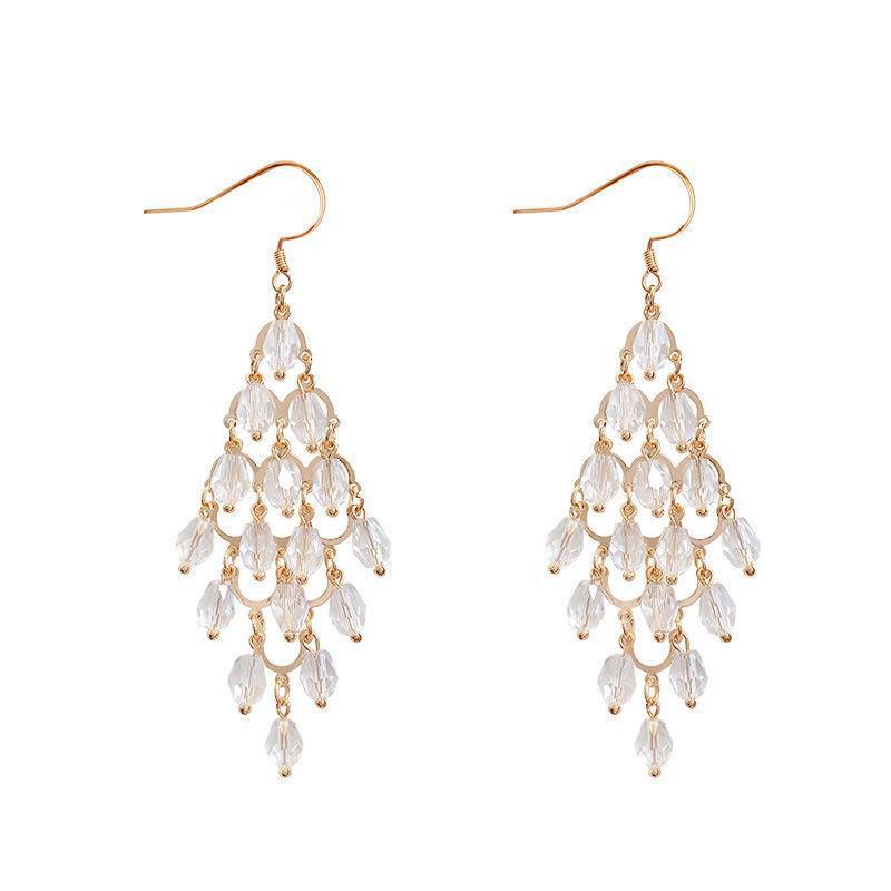 

Серьги с бахромой из хрустального стекла, личность, преувеличенный темперамент, крючок для уха, модные, легкая роскошь, высокое чувство, универсальные серьги, женские