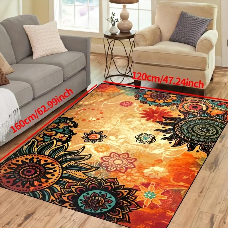 Beautiful Floral Print Area Rug, Aesthetic Flower Floor Mat for Entryway Living Room Bedroom, Washable Indoor Outdoor Carpet