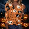 Women's Casual Halloween Print V Neck Button Front Three Quarter Sleeve T Shirt Top for Fall Seasonal Wear