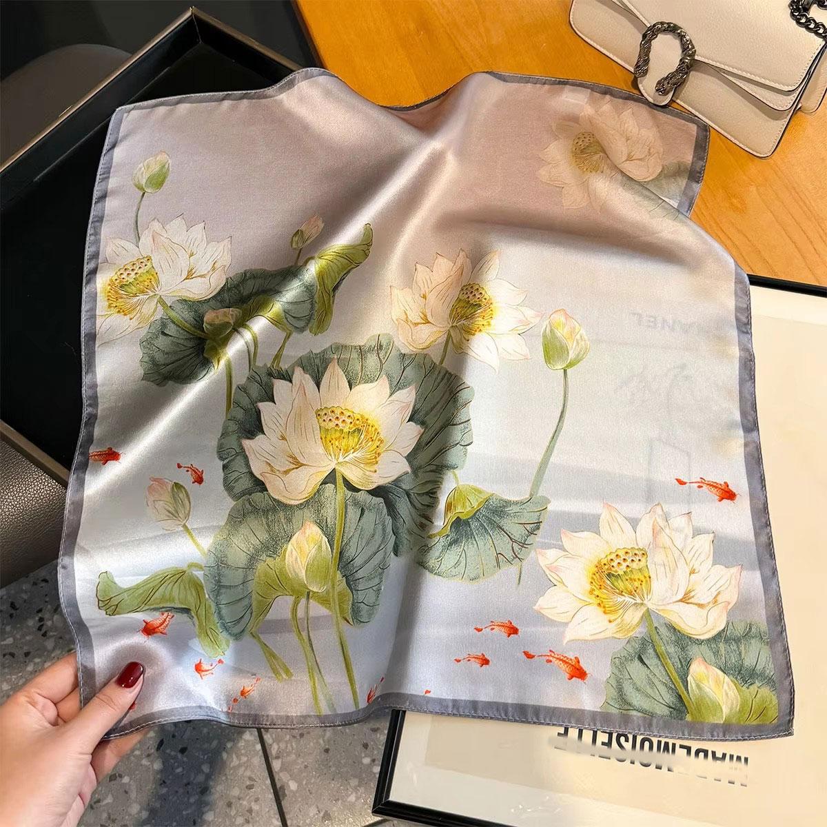 

100% Натуральный Шелк Квадратный Платок Женский Бандана Головной Платок Шарфы Шали Квадратный Шейный Фуляр Обертывания cachecol femme цветочный bufanda Real silk 53x53cm