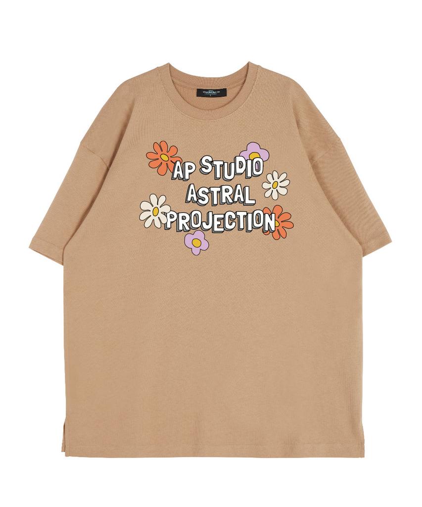 ASTRAL PROJECTION Ap Flower Round Neck 15-Count Cotton Short Sleeve T-Shirt_Beige