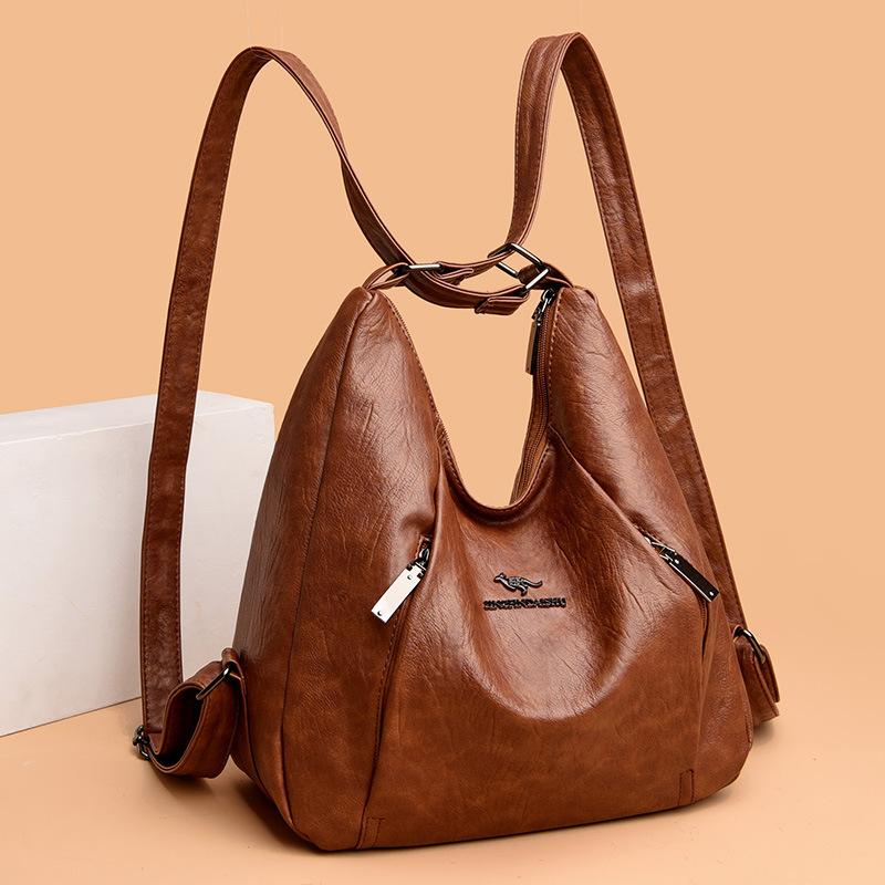 Vintage Large Capacity Crossbody Bag, Trendy and Versatile PU Soft Leather Multifunctional Backpack, Women's Casual Shoulder Bag