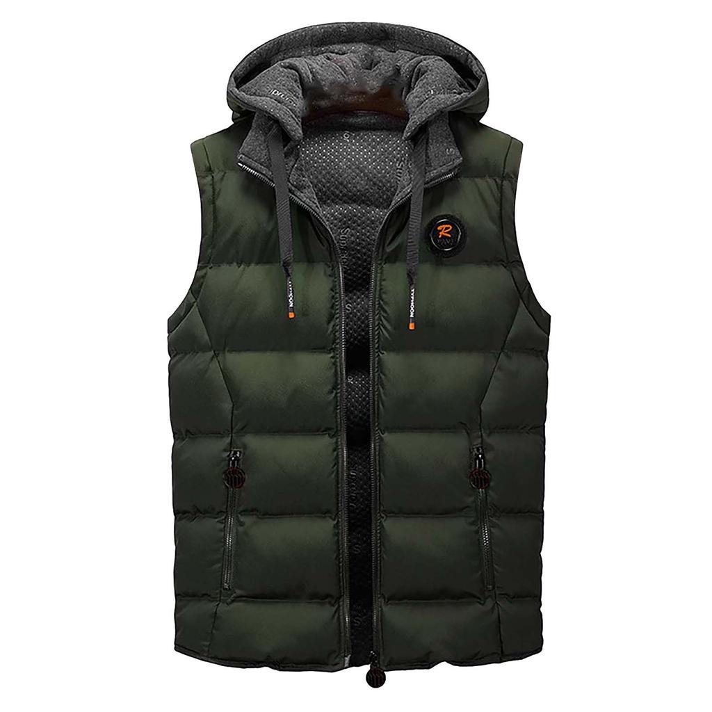 Fashion Men Autum Winter Hooded Solid Outwear Vest Jacket Tops Blouse