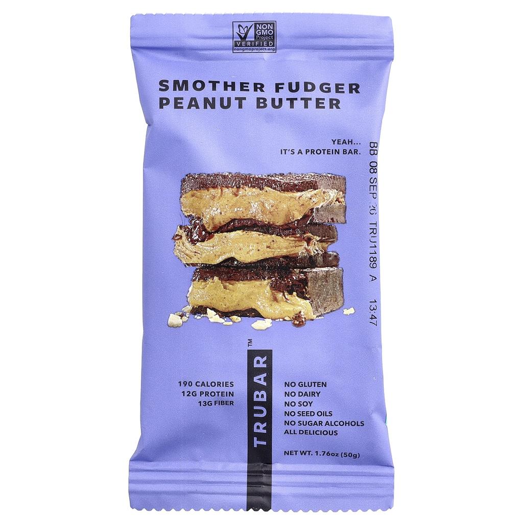 Trubar, Plant-Based Protein Bar, Smoother, Peanut Butter, 12 Bars, 50g (1.76oz) Each