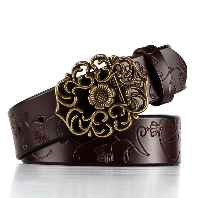 Vintage pásek z hovězí kůže Etnický styl Džíny Pravá kožená opasek Dámská móda Univerzální Dámský opasek