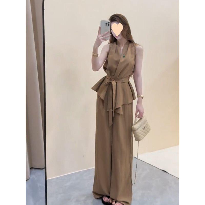 Urban Style Sleeveless Cropped Top High Waist Wide Leg Pants Summer Suit For Women