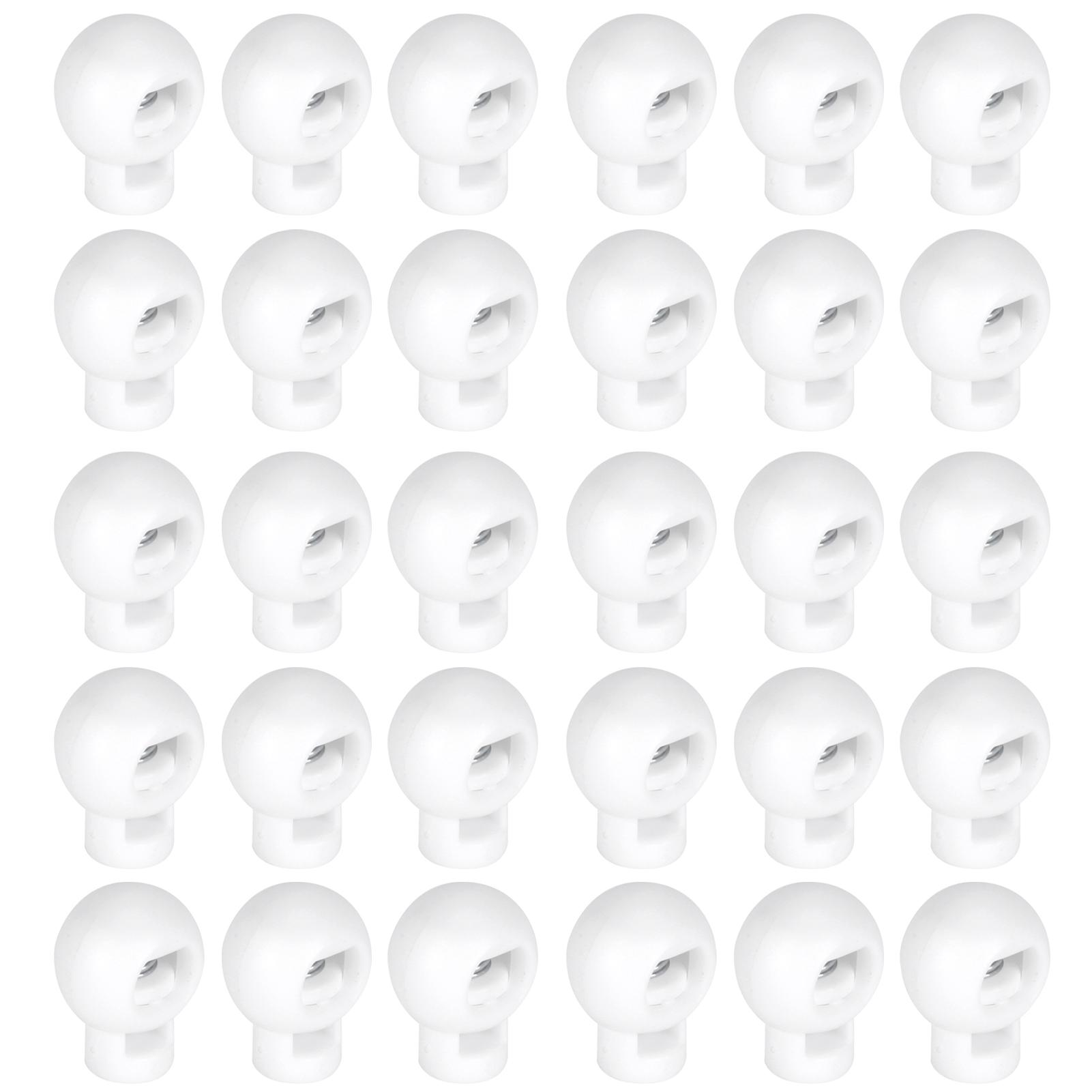 

300 шт. замков для шнура с одним отверстием в форме шара, пружинный зажим для пластиковой веревки, аксессуары для багажа, белый белый