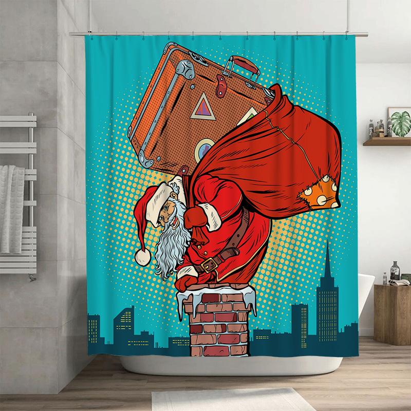 

ТУ Санта-Клаус Рождественская Шторка для Душа Праздничный Декор для Ванной Комнаты Двусторонняя Водонепроницаемая Праздничный Подарок Современный Стиль Красный Белый 90x180cm35x71in