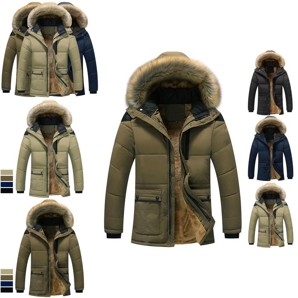 Men's Military Coat Thicken Warm Outwear Parka Hooded Jacket Outdoor Winter Fashion