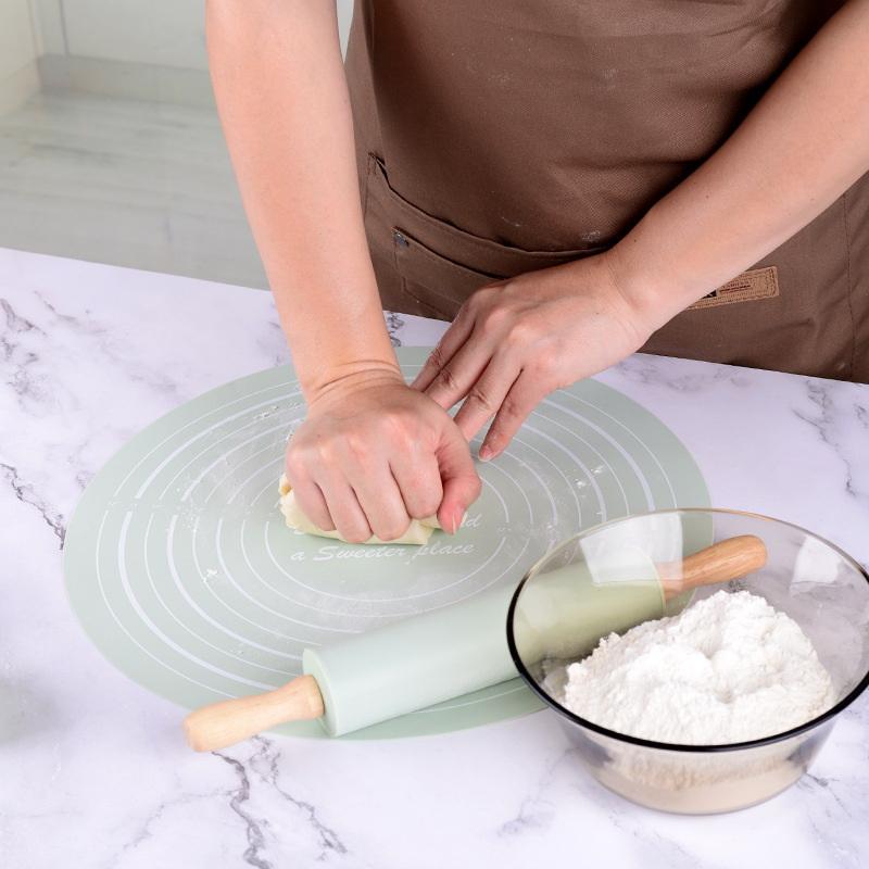 2Pcs/Set Reusable Thickened Rolling Pin Pastry Mat Set Round Silicone Kneading Pad Househeld Pastry Baking Dough Mat