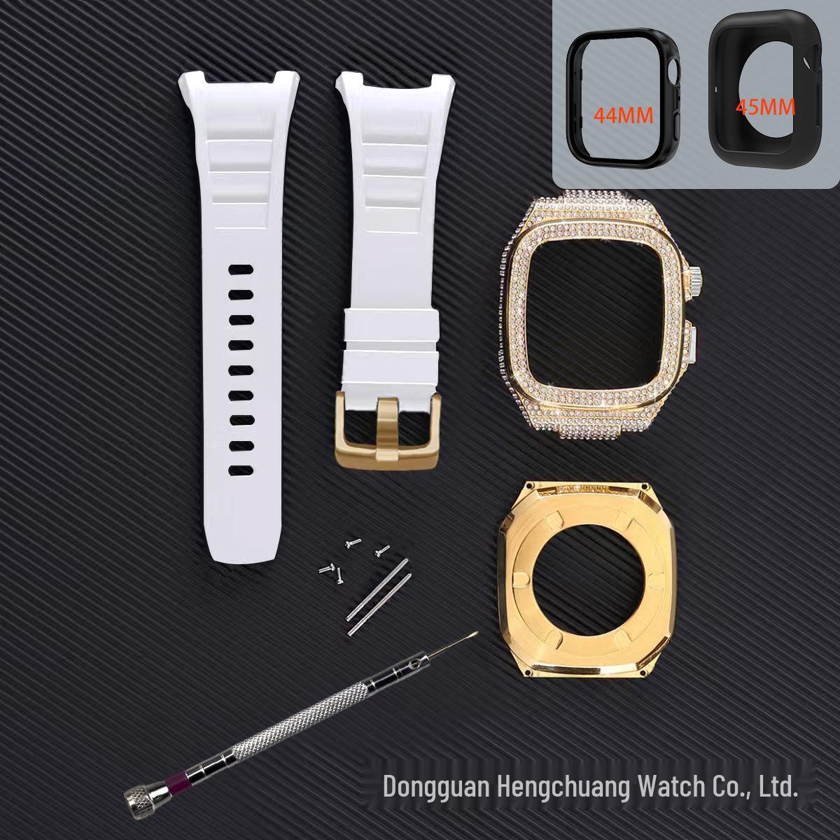 

Diamond-Studded Protective Case and Strap for Apple Watch 44/45MM - Universal Metal Design for Men & Women