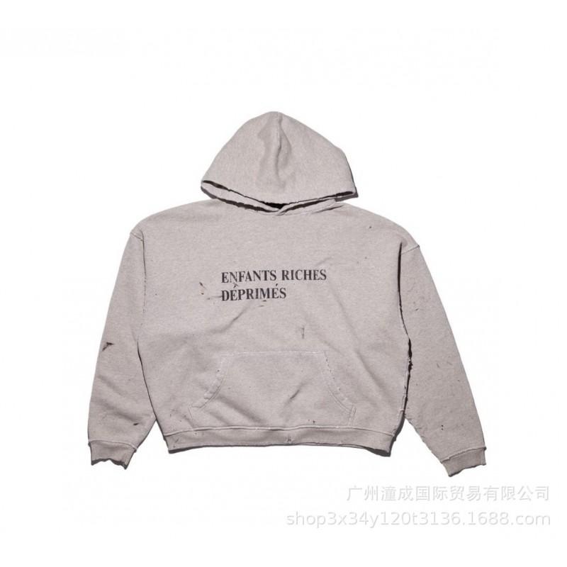 Unisex Distressed Washed Cotton Hoodie With Graphic Print Loose Fit Streetwear Sweatshirt Men Women