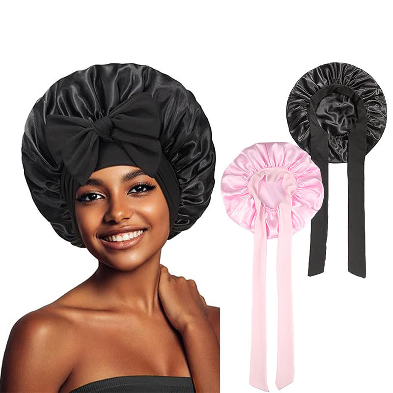 Women Satin Sleep Cap Silky Bonnet Hair Protection Wide Band Stretchy Night Head Wrap For Shower Edge Cover Solid Color Comfortable Accessory