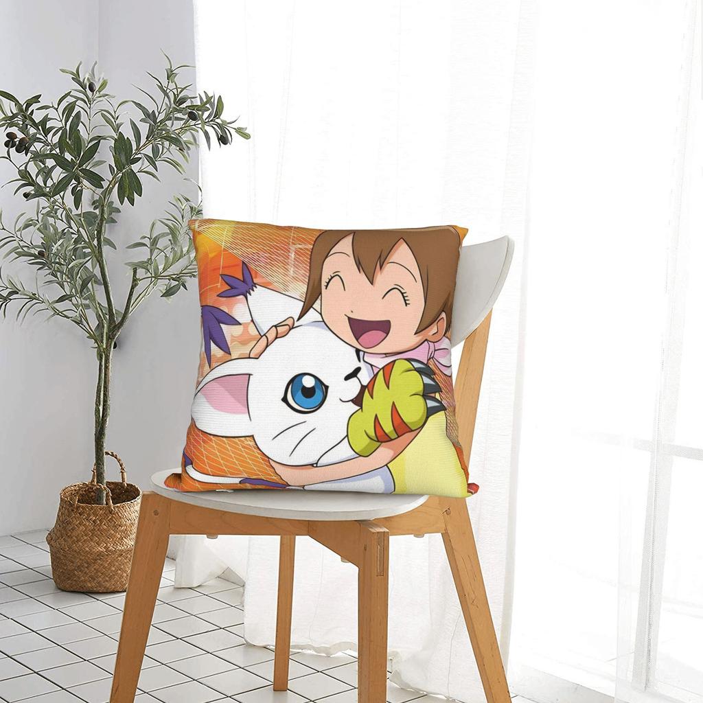 Tailmon Digimons Cartoon Square Pillow Covers Polyester Bed Car Cushion Case Creative Decor Throw Pillow Case 45*45