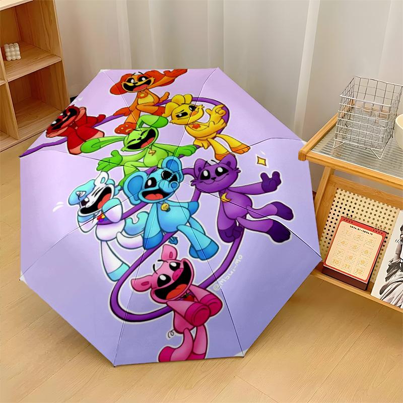 Poppy Playtime Print 8?Ribben Automatische Paraplu Windbestendig Lichtgewicht Opvouwbare Paraplu Voor Buitenreizen
