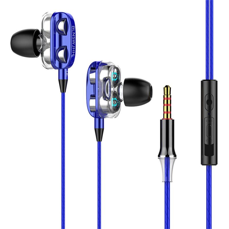 Dual Drivers Wired Headset Quad-core Dynamic Hi-fi Headphones Super Base Line Control With Mic