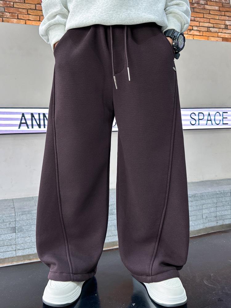 2025 New Boys' Fleece-Lined Thick Trousers: Autumn/Winter Korean-Style Sweatpants for Older Kids