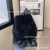 Plush backpack imitation rabbit fur backpack student girl large capacity drawstring leopard print solid color versatile