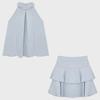 Petite Summer Two-Piece Skirt Suit: French Halter Neck Camisole with Ruffled Skirt.
