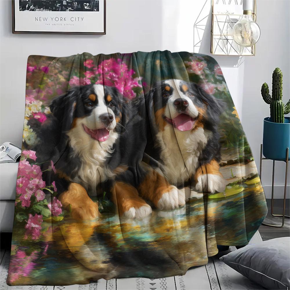 Süße Berner Sennenhund-Muster Flanelldecke, Hohe Qualität, Bequem für alle Jahreszeiten, Heimdekoration, Wärme und Komfort, Perfekt für Geschenke.