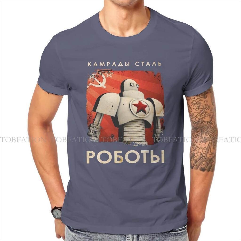 Vintage Soviet Union Comrades Of Steel Robot Propaganda  Mans Tshirt Russian Ussr Cccp Crewneck Tops Cotton T Shirt  Gifts