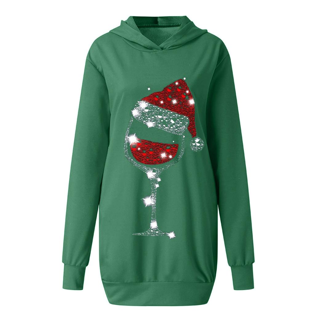 Women's Fashion Christmas Hoodie Bag Hip Pocket Print Hoodie Fashion Dress