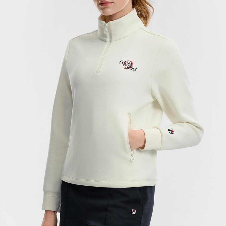 FILA Tennis Series Solid Color Long Sleeve Stand Collar Pullover Sweatshirt Women sweatshirt A11W613220F-IV