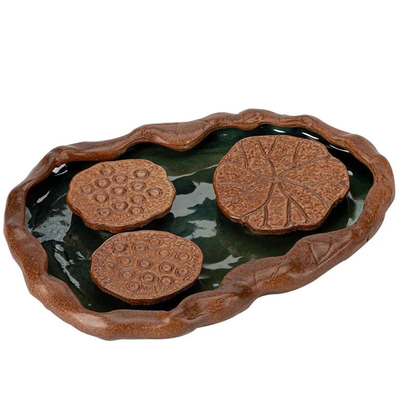 Tea Tray New Type of Crude Pottery Dry Bubble Tea Saucer Hand-raised Pot Pad Storage Water Lotus Leaf Teaboard