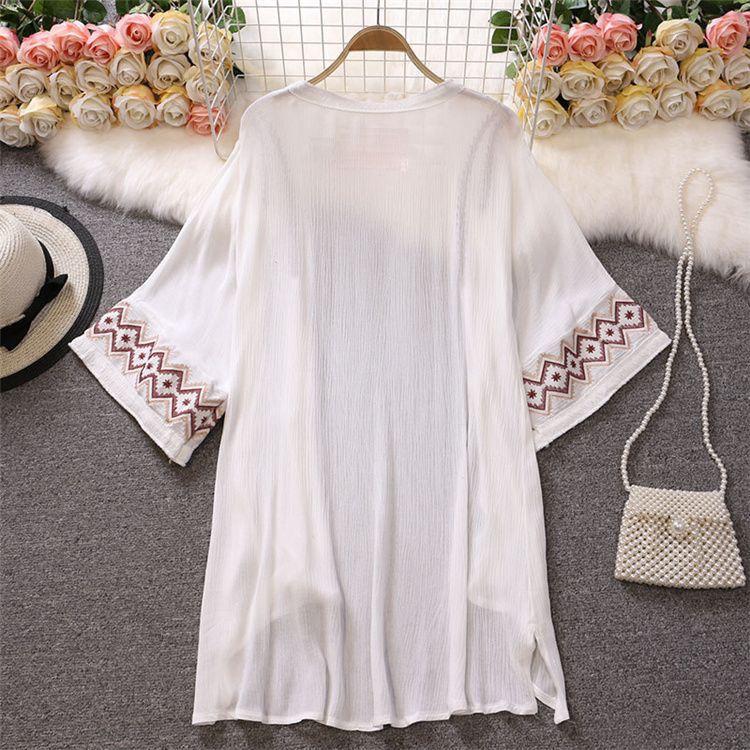 Ethnic Style Cardigan Women's Sunscreen Clothing Thin Summer Open Front Blouse for Beach Vacation