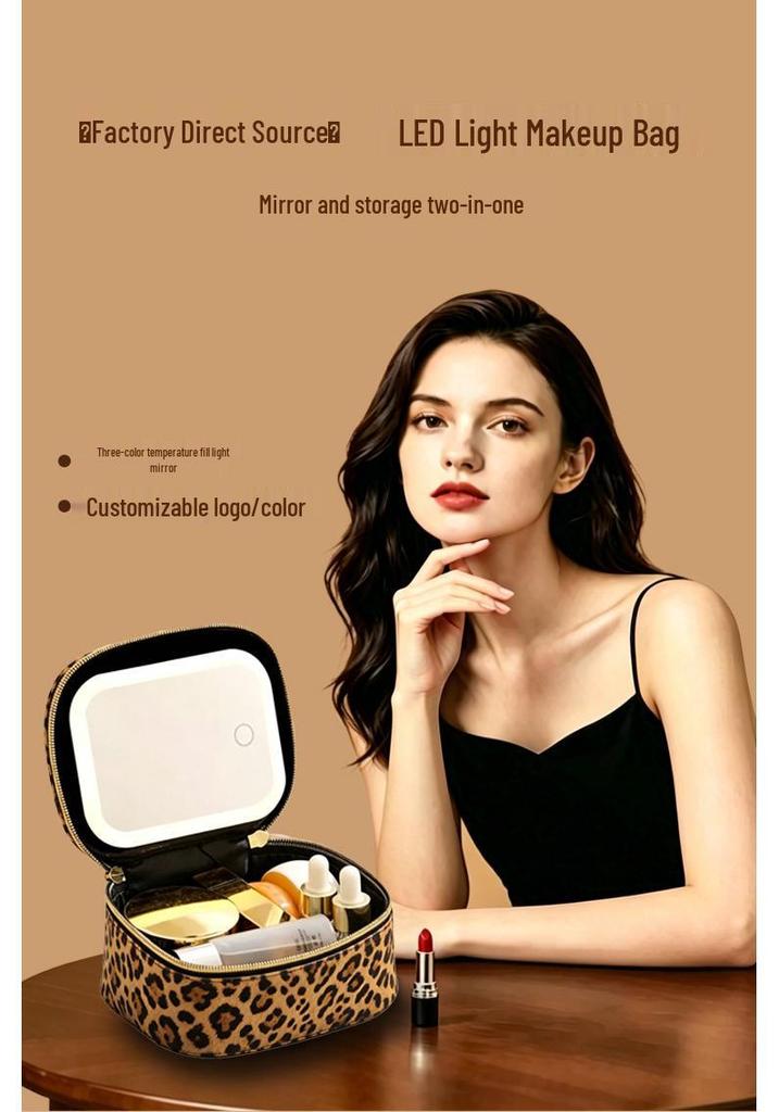 Portable Waterproof LED Mirror Makeup Bag - Mini Travel Beauty Storage
