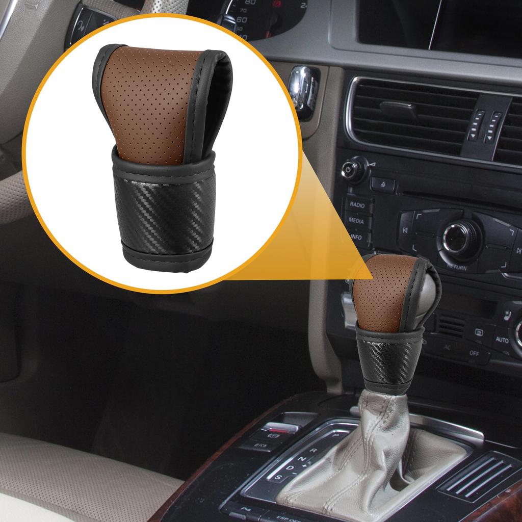 Partuto 1pc Universal Car Shift Knob Cover - Car Knob Gear Sticky Protector Breathable- For Leather Brown