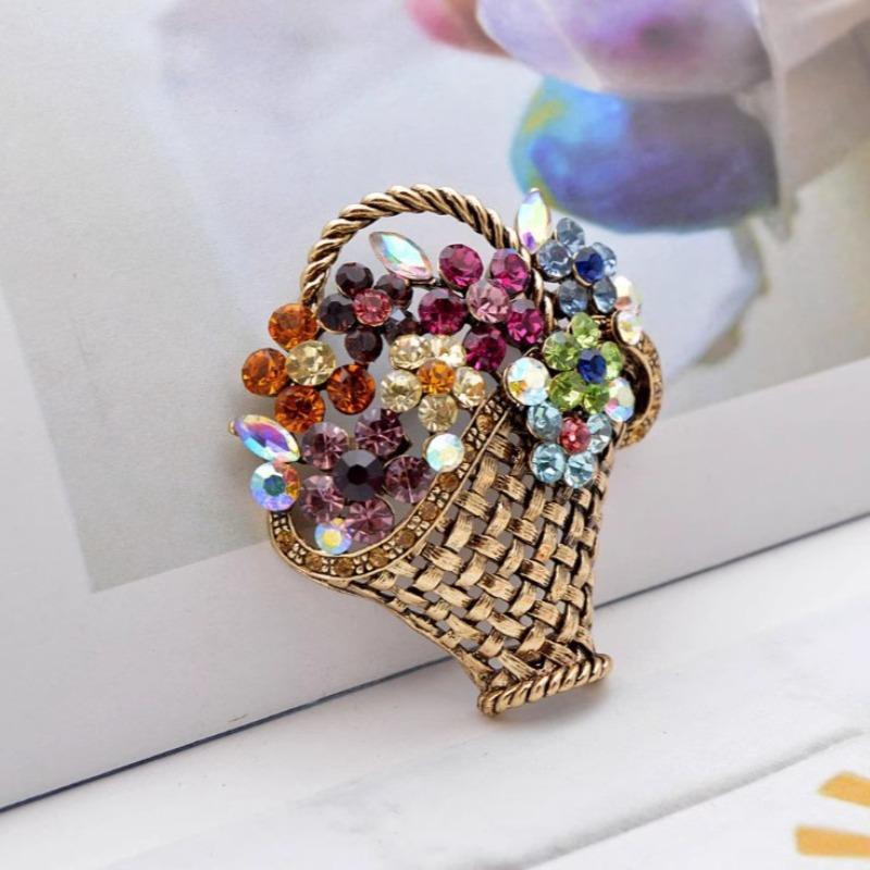 Stylish Crystal Flower Flower Basket Brooches Vintage Brooches Pin Elegant Coat Jewelry Coat Decoration