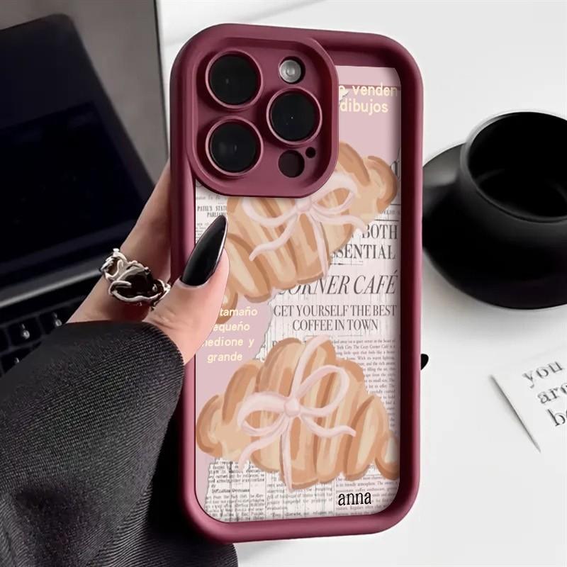 Funda de Teléfono con Patrón de Periódico de Croissant Para Xiaomi Redmi Note 14 Pro Plus 5G 14 13 12 11 10 Redmi 14C 13C 12C Cubierta de Parachoques de Caramelo
