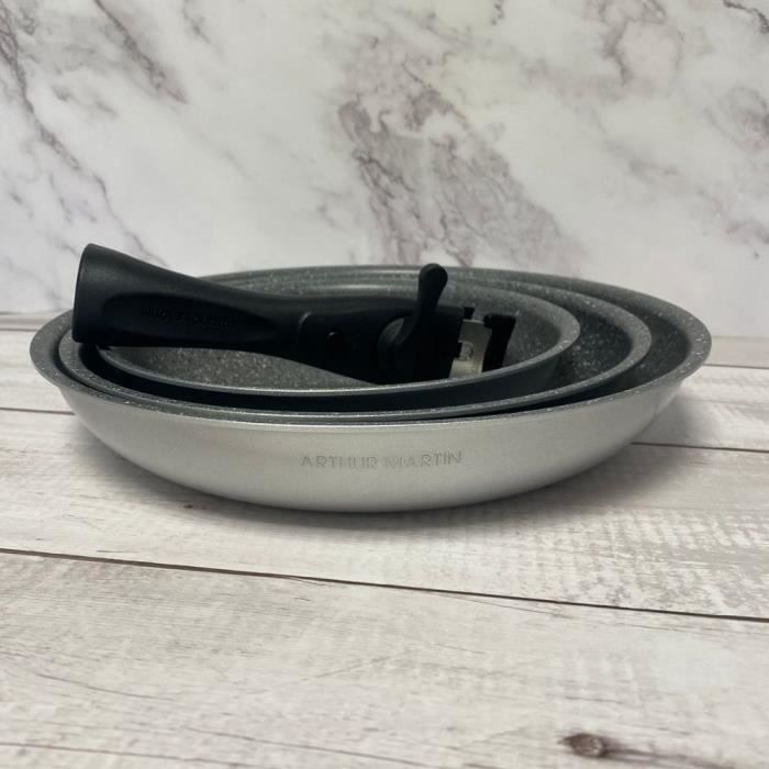 Set de poêles - Arthur Martin - AM130S - 20-24-28 cm - Poignée amovible - Antiadhésif