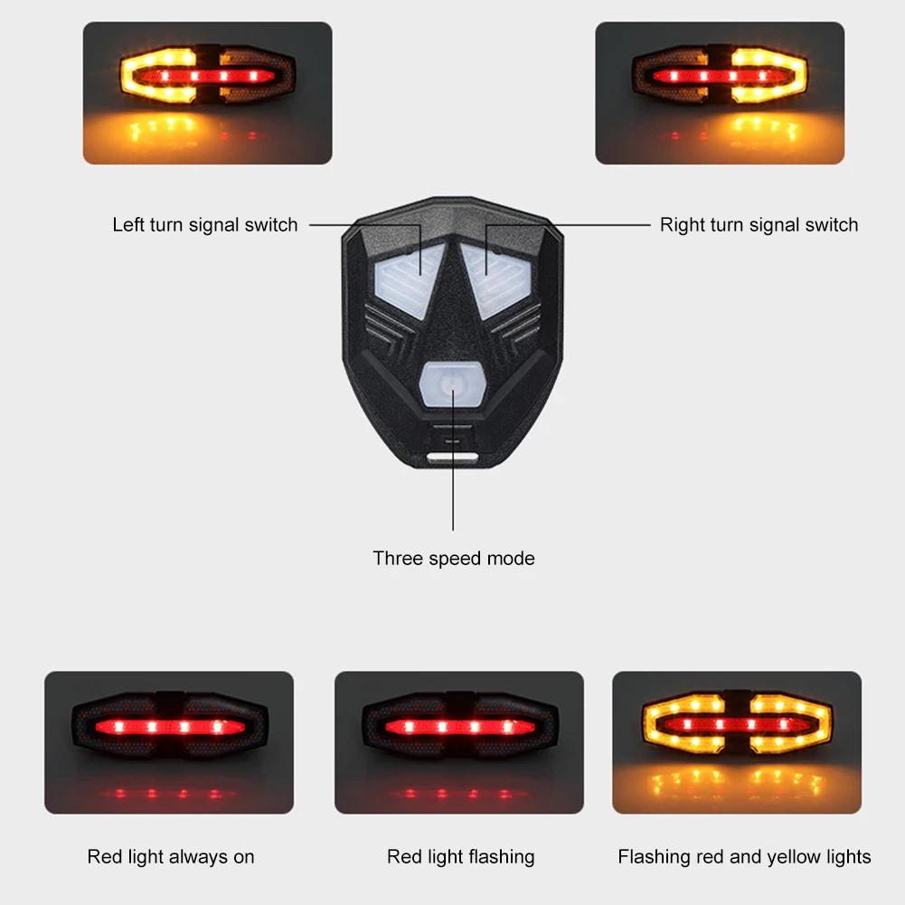 Bike Tail Light with Turn Signals Warning Cycling Light Wireless Remote Control 5 Light Modes for Night Riding Bike Rear Light