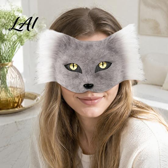 Comfy Fluffy Masque for Parties DIY Therian Kit Plush Furry Fox/Cat Animals with Realistic Fox Tail Eye Mesh Christmas Halloween Masquerade Cosplay