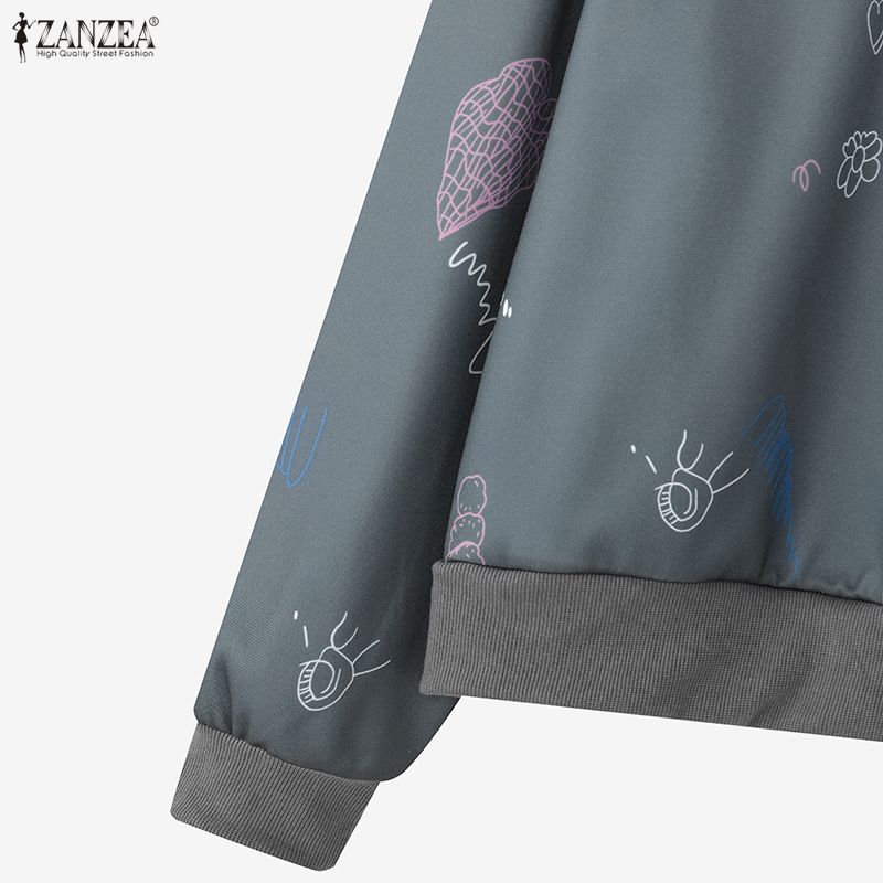 ZANZEA Women Casual Round Neck Long Sleeve Print Pullover Tops