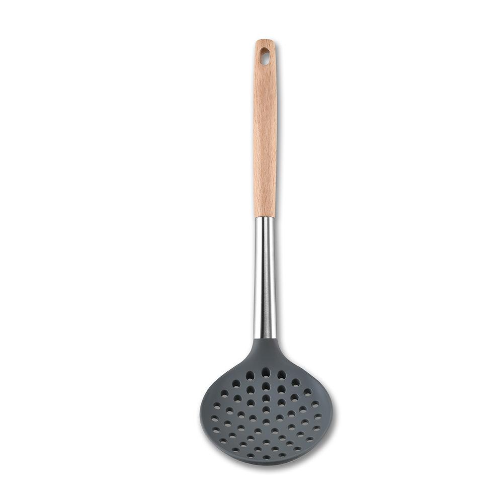 8 PCS Silicone Cooking Kitchen Utensil Set Wooden Handle Kitchen Baking Tools Kitchenware Accessories Storage Bucket