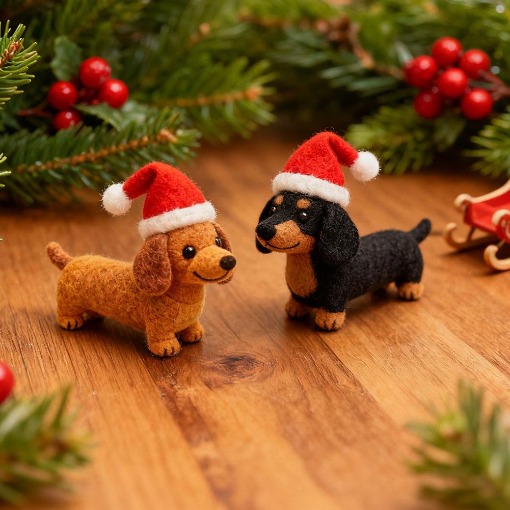 Hand Crafted Wool Felt Dachshund Christmas Ornaments Dog With Santa Hat Xmas Tree Hanging Decor For Winter Home Party Suppl D9D6