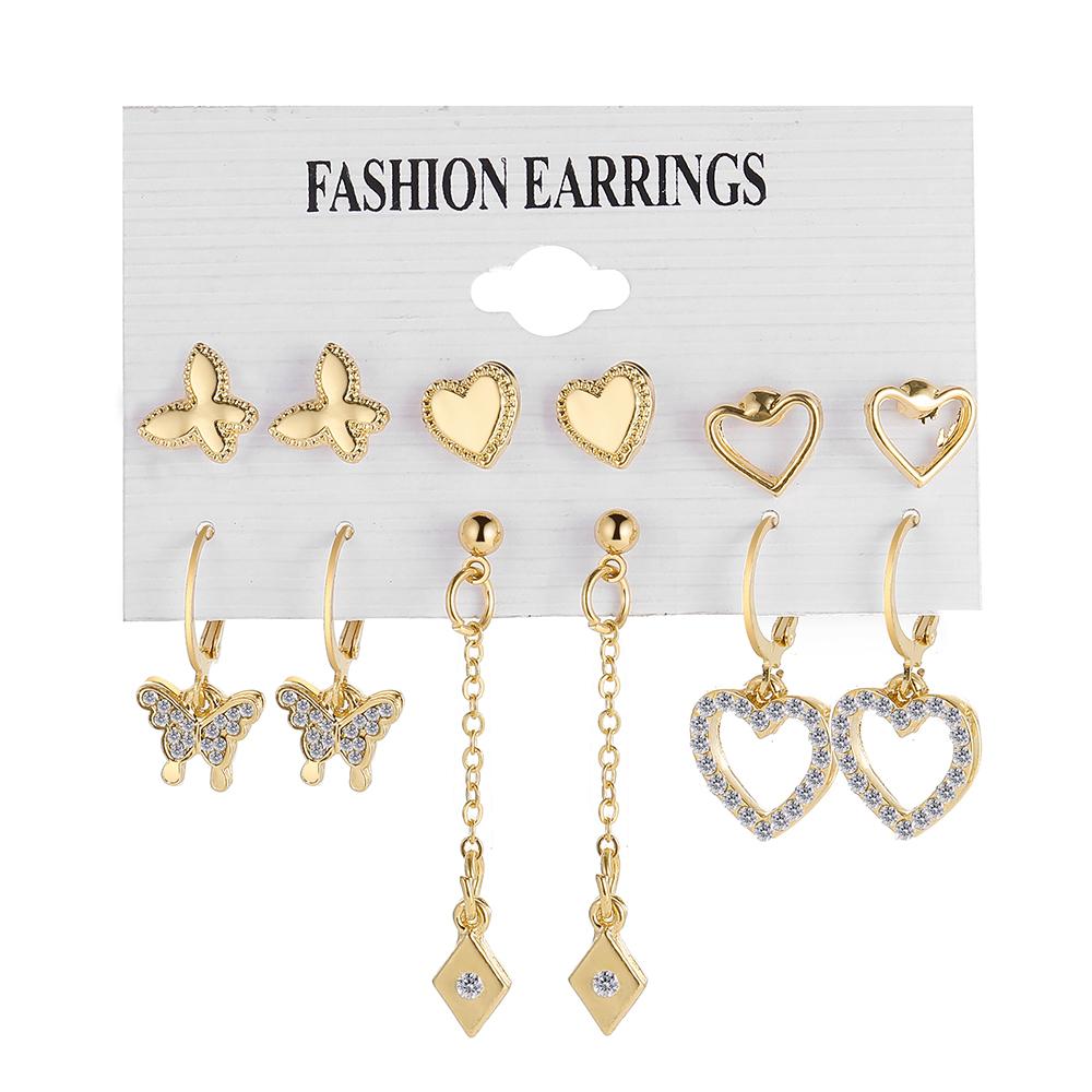 

Colorful Earring Set For Women Butterfly Heart Circle Pearl Drop Earring Set Checkerboard Metal Long Tassel Party Jewelry