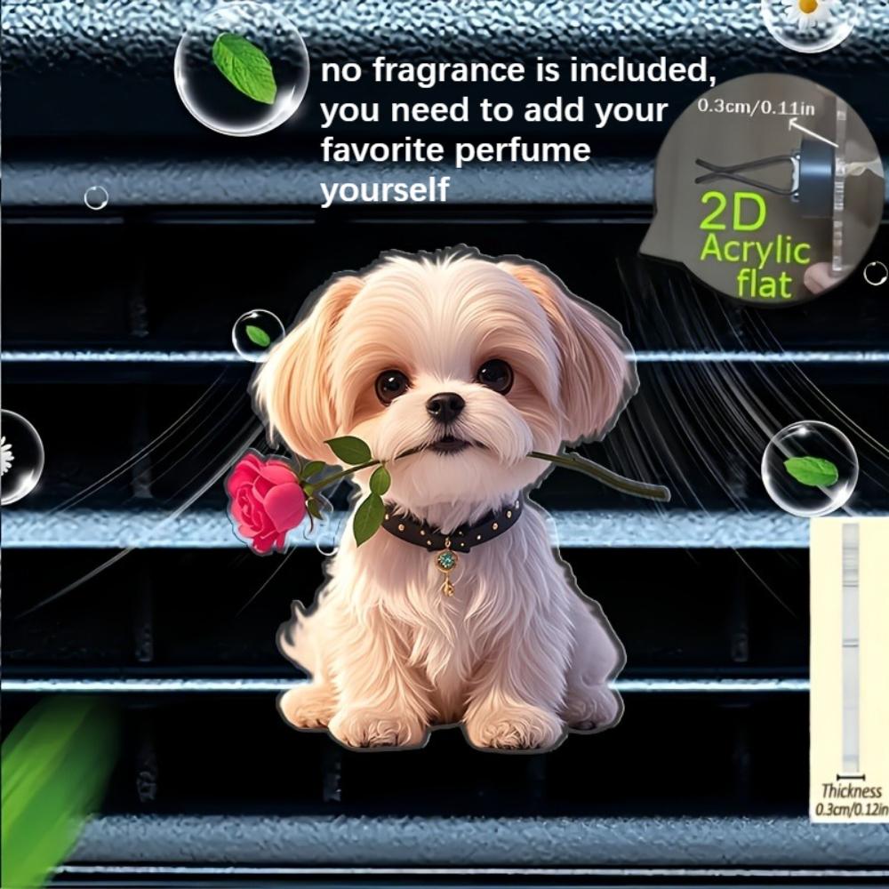 

2D flat rose puppy car vent clip decorative diffuser (fragrance not included), car interior decoration, aromatherapy clip, ideal for holiday gifts 6CM
